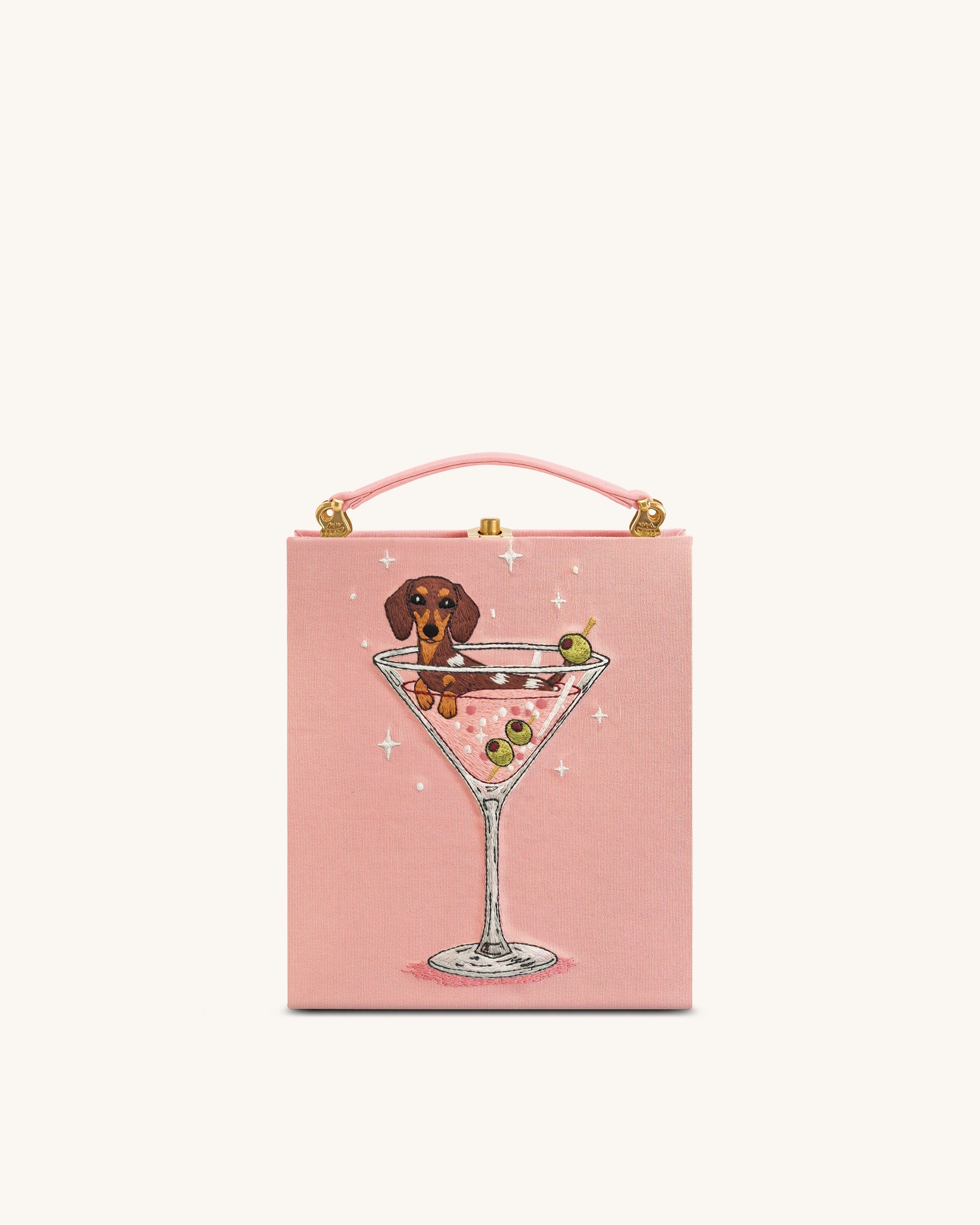 Taya Wine Glass Puppy Pattern Book Shape Clutch Bag - Pink